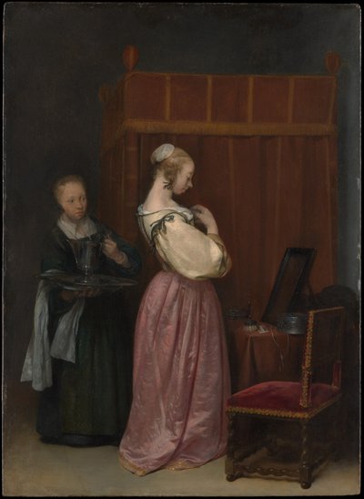 Junge Frau bei ihrer Toilette mit einer Dienerin von Gerard ter Borch